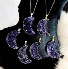 Load image into Gallery viewer, Druzy-Crescent Moon Pendant
