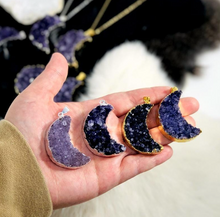 Load image into Gallery viewer, Druzy-Crescent Moon Pendant
